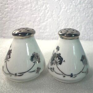 Vintage Bavaria Porcelain Salt & Pepper Shakers Silver Floral‎ Trim Germany  MCM